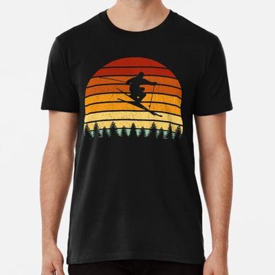 Sunset Skiing Skiers Vintage T-Shirt Size S To 5XL