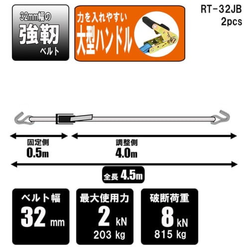 SK11 (ESK11) Ratchet Belt Tensioner, 2-Piece Set, 4.5m, RT-32JB