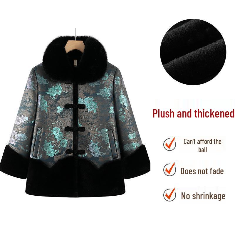 Women's Plus Velvet Thickened Coat for Middle-Aged and Elderly with Faux Fur Lining - Warm Winter Jacket for Grandmother
