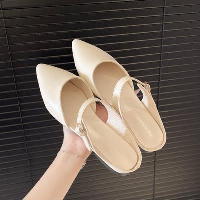 Fashion 2025 Spring Summer New Baotou Half Slippers High-heeled Shoes Fashion Shallow Mouth Elegant Mules Solid Color Slipper Sandals