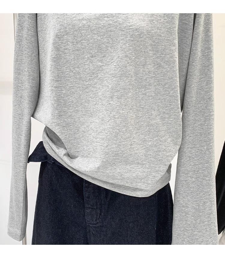 Women's Off-Shoulder Long-Sleeve Black Top - Autumn/Winter Loose Fit T-Shirt