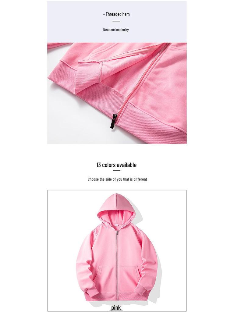 Autumn Children's Terry Cloth Zip-Up Hoodie with Pocket - Solid Color Korean Style Parent-Child Jacket