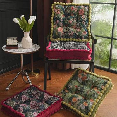 Retro Oil Painting Cotton Linen Chair Pad with Thickened Back Cushion for Tatami or Dining Chairs