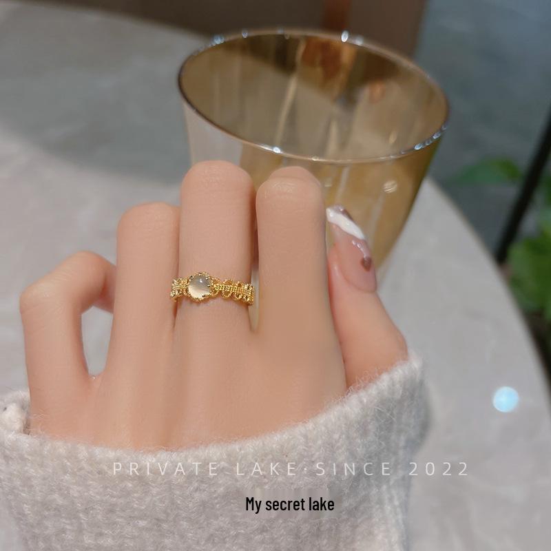 Double Row Pave Diamond Adjustable Open Ring - Women's Trendy Cold Style Niche Design