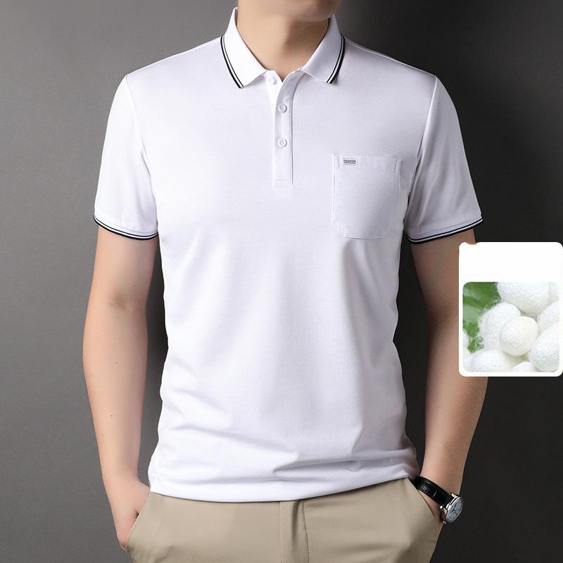 

Футболка «Папа» из шелкового шелка шелковицы Летняя одежда с короткими рукавами для мужчин среднего возраста и карманами Верхняя одежда для молодежи и среднего возраста Рубашки-ПОЛО 3XL