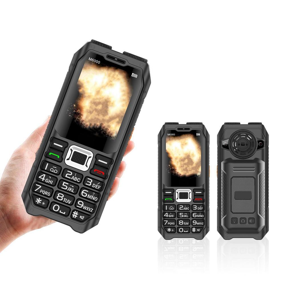M6000 2G Button Mobile Phone 2.4inches Loud Speaker 2400mAh Flashlight Camera FM Support Four SIM Card Feature Mobile Phone