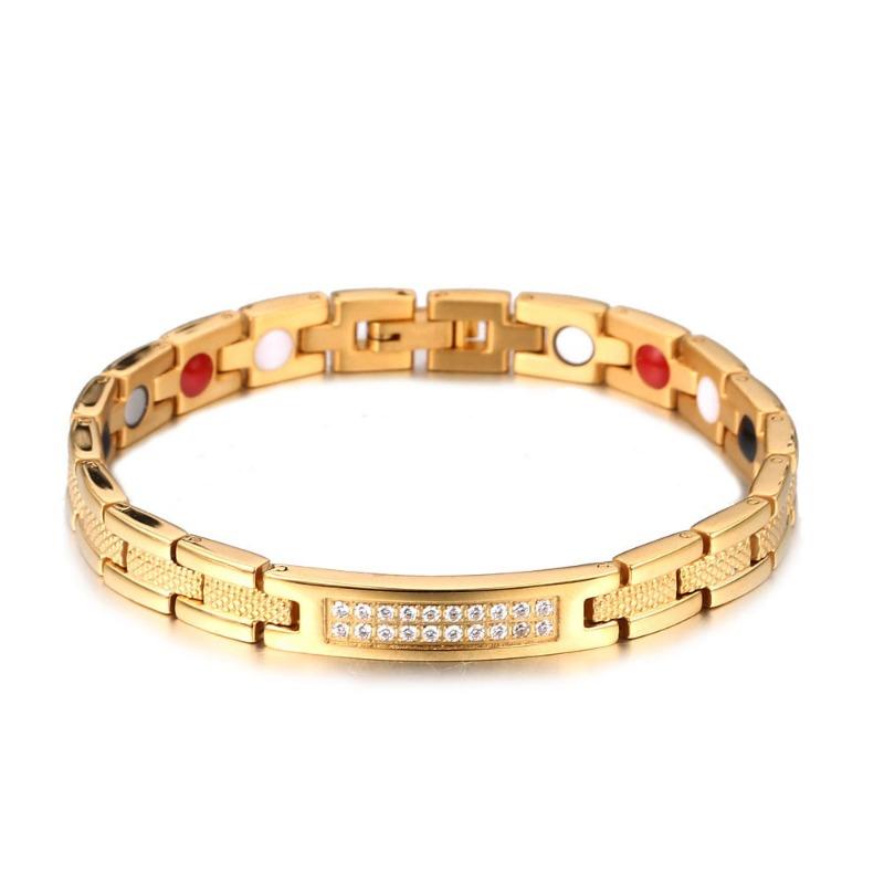 Meier New leather texture diamond-accented titanium steel germanium sports bracelet - stainless steel