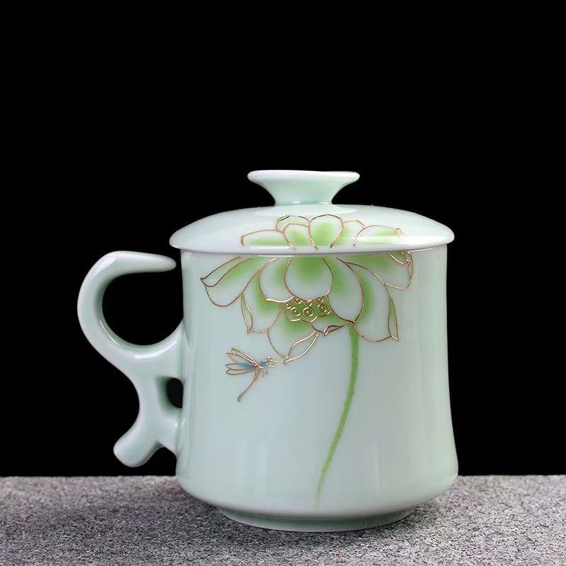 Ceramic Tea Cup with Lid Filter Tea Office Mug Jingdezhen Tea Set Celadon Cup Water Cup Teacup Mark Cup Drinkware