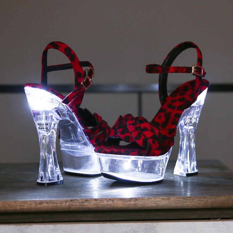 

Женские пикантные сандалии на прозрачном светящемся каблуке 14 см для ночных клубов для вечеринок и танцев LFD-10365-112 42 красный