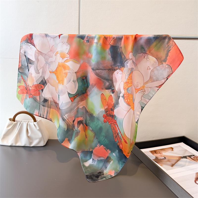 2026 New Luxury Style Square Scarves Women Silk Scarf Floral Bandana Small Neckties Hairbands Foulard Shawl