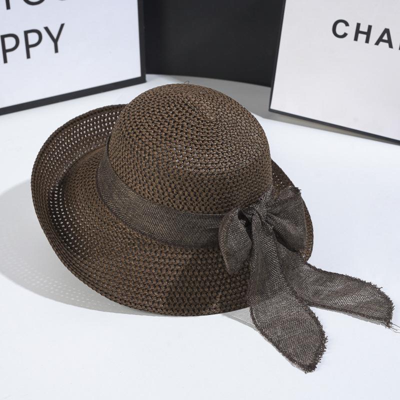 Modny Vintage Kapelusz Słomkowy z Kokardką - Składana Fedora Słomkowa dla Kobiet - Idealny na Podróże na Świeżym Powietrzu i Plażę - Ochrona Przeciwsłoneczna