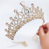 Simple Bridal Jewelry All White Crystal Crown Tiara Herringbone Necklace Wedding Earrings Three-piece Set for Women