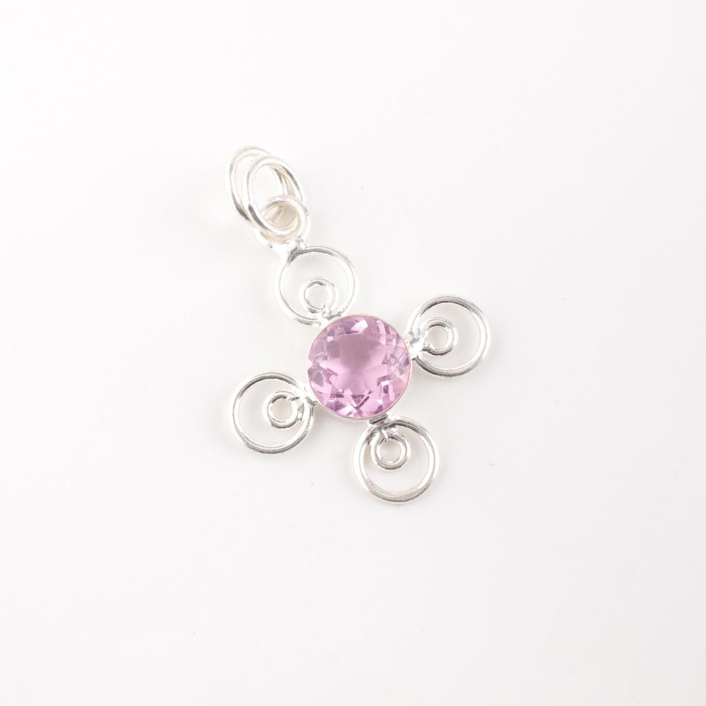 Rare Morganite Gemstone 925 Sterling Silver Jewelry Handmade Round Stone Pendant PP-41-10