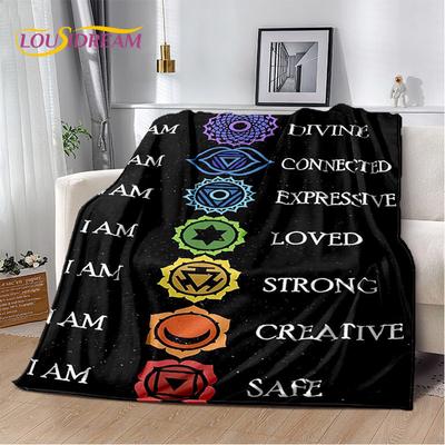 Koc z miękkiego pluszu Rainbow 7 Chakra Mandala Bohemia, Koc flanelowy Koc do salonu Sypialni Łóżka Sofy Piknikowy