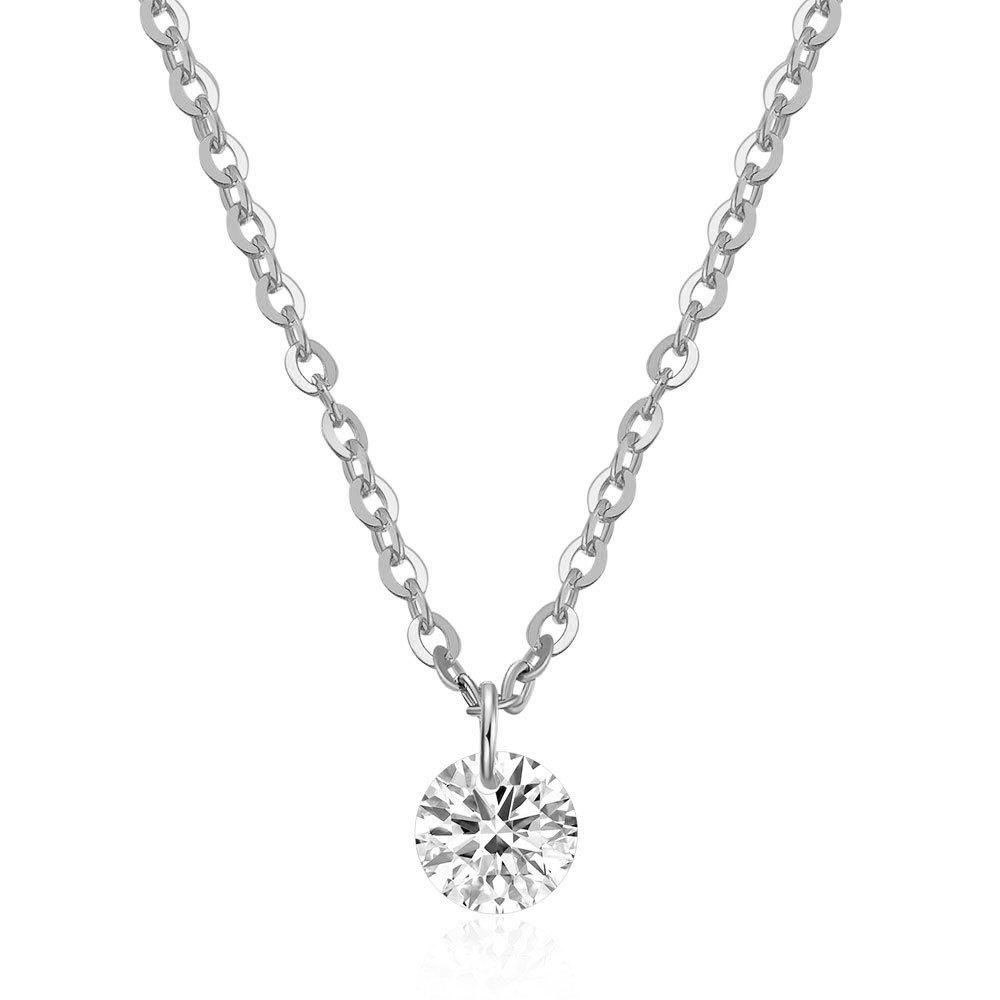 Trendy European & American 6MM Titanium Steel Single Diamond Necklace