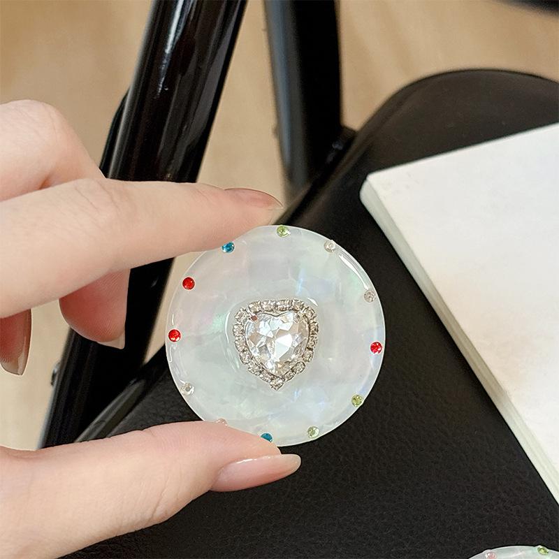 Colorful Heart Rhinestone Phone Holder: Magnetic, Retractable, Portable Finger Ring