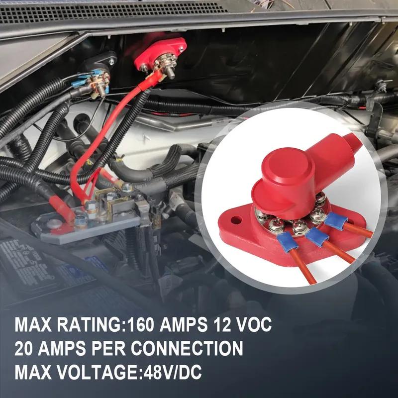 Battery Terminal Block Stud with Protector Bus Bar Electrical Connector M10 M8 M612-48V  Black Red For Truck RV Boat Camper Car