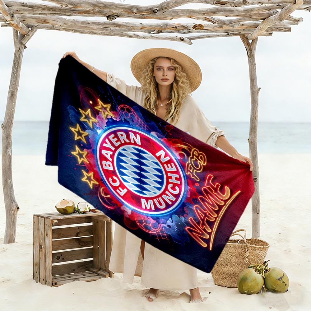 Bayern Munich Fan Art Customize Your Name Beach Towel Super Soft Microfiber Quickdry Fabric