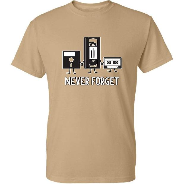 Never Forget Shirt Retro Floppy Disk VHS Cassette Funny Graphic Unisex Tee