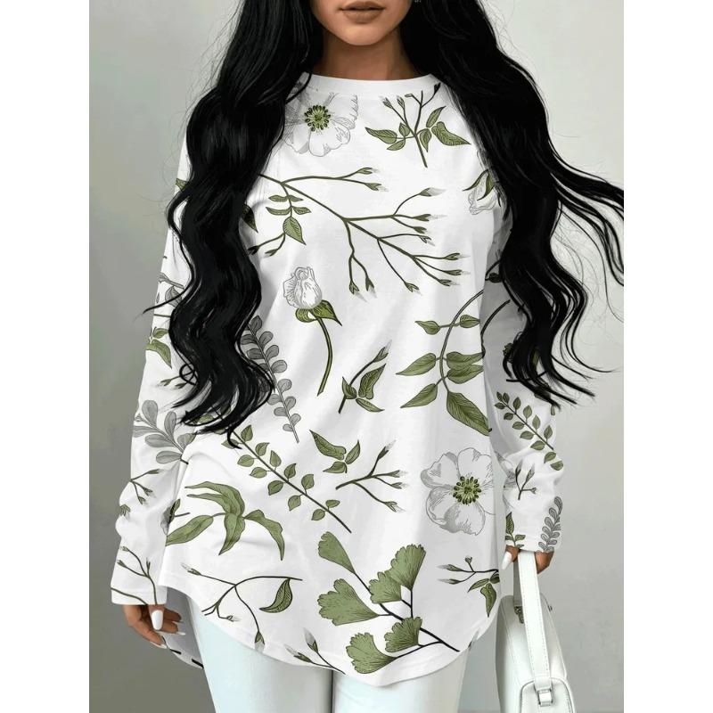 Spring Autumn T-shirts Women Fashion Casual O Neck Long Sleeved Tops Oversized Loose Printed Women s Long Sleeved T-shirts S