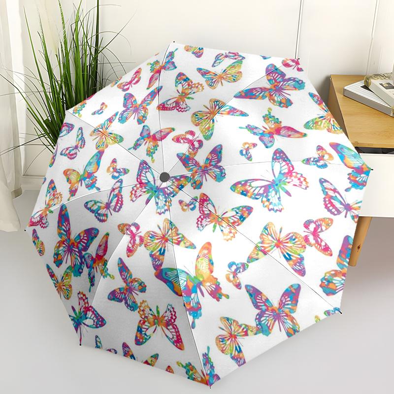 

1pc Automatic Open/Close Umbrella with Colorful Butterfly Print - Compact Travel Umbrella, Sturdy Metal Frame & Lightweight Pl (as the picture,iron&8K)