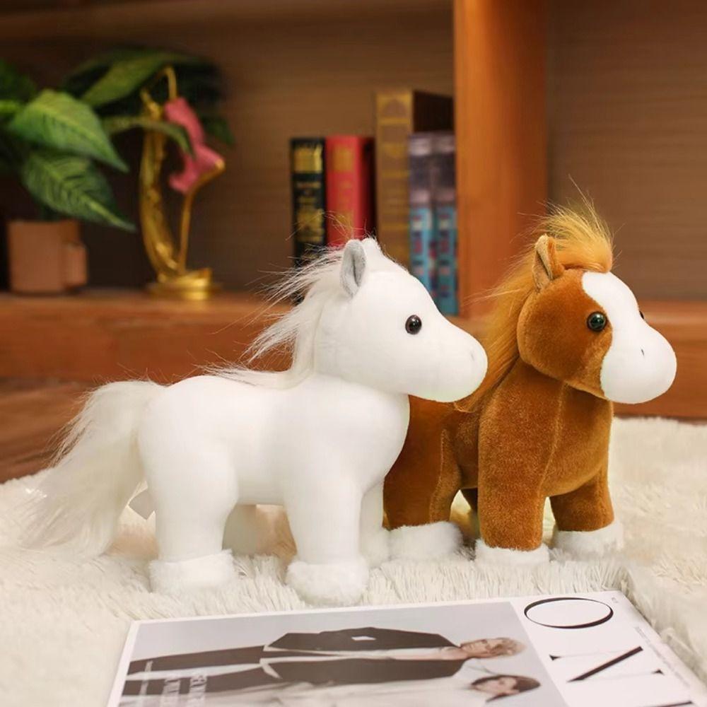 Soft Fine Horse Plush Toy PP Cotton Long Hair Horse Stuffed Doll  Birthday Parties
