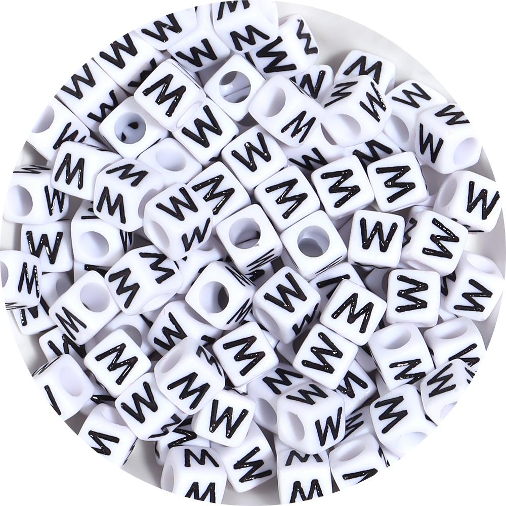 50-100pcs White And Black Color Letter Beads Alphabet Loose Beads Square Beads For Jewelry Making DIY Earring Bracelet Charm