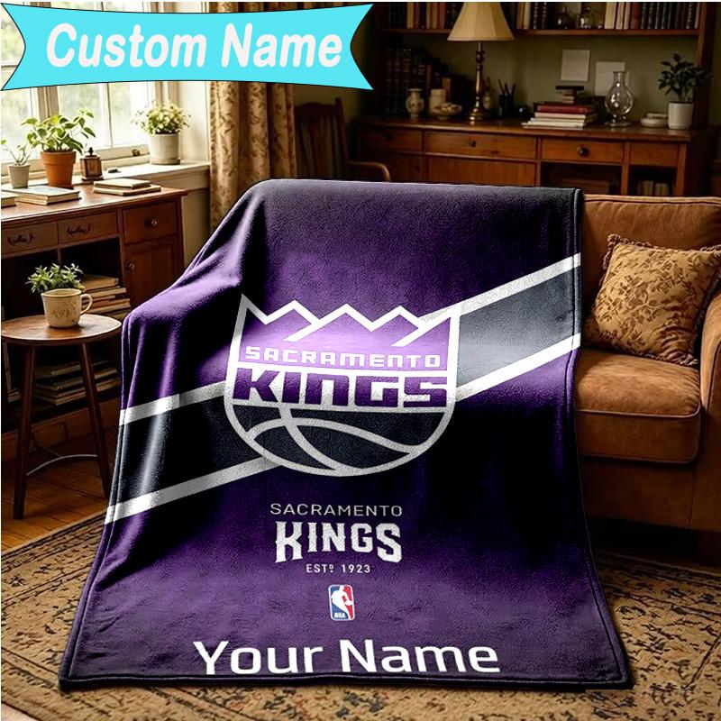 1PC Custom Name Blanket Kings Basketball Team Logo Flannel blankets Patterns Throw Blanket All-Season Soft Gift for Couch, Bed, Camping, Birthday gift