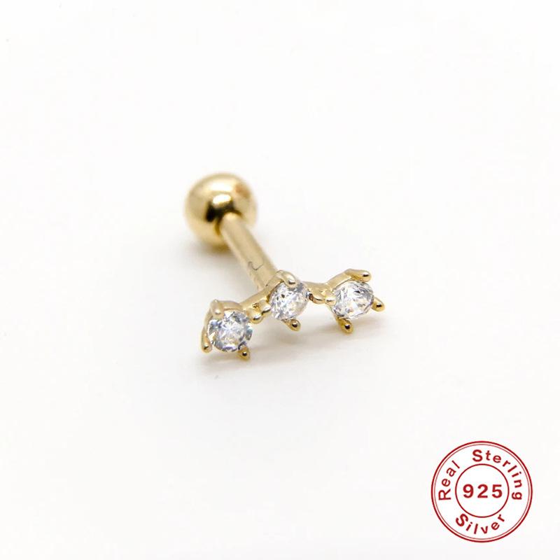 S925 Sterling Silver Piercing Ear Bone Stud Ear Nail Small Gold Ball Threaded Ear Stud Zircon Body Earrings Earrings