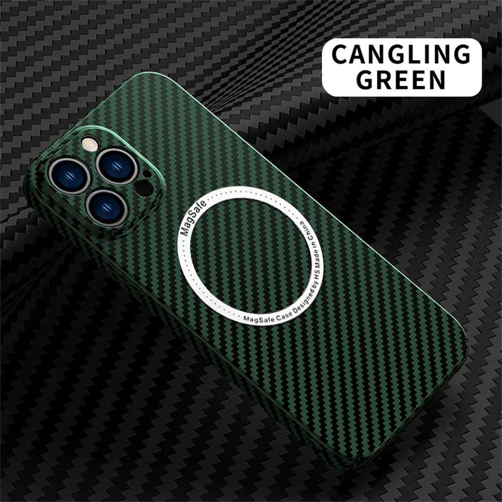 Carbon Fiber for Magnetic Wireless Charging Case for iPhone 16 14 15 Plus 11 12 13 Pro Max Magsafe Texture Splice PC Hard Cover