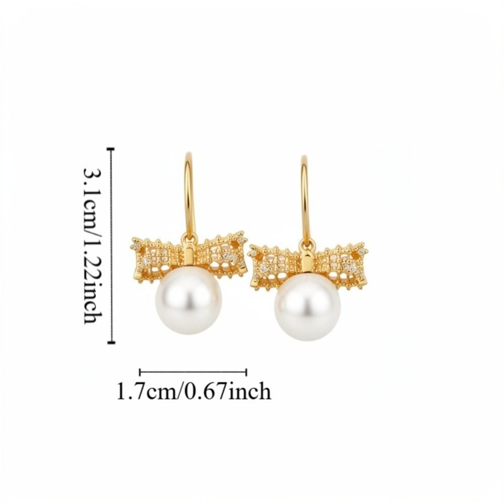 Simulation Freshwater Pearl Bow Pearl Long Earrings Shell Beads Ear Hook Drop Earrings  Girls Gift