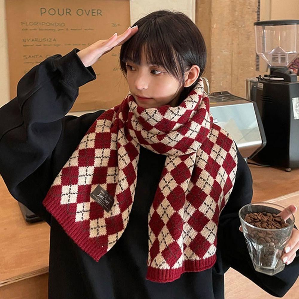 Winter Knitted Plaid Scarf Warm Shawl Wrap Fashion Cashmere Scarves Women