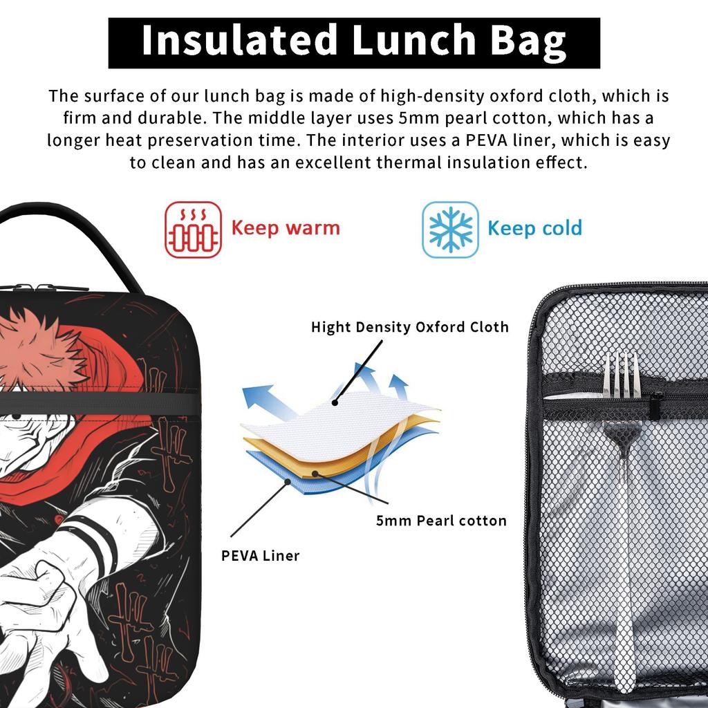 Anime Manga Itadori Insulated Lunch Bag Portable Jujutsus Kaisens Anime Reusable Cooler Bag Tote Lunch Box School  Outdoor