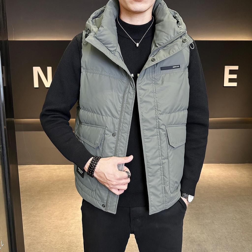 Trendy 2025 Men's Hooded Down Vest - Korean Style Autumn/Winter Outerwear