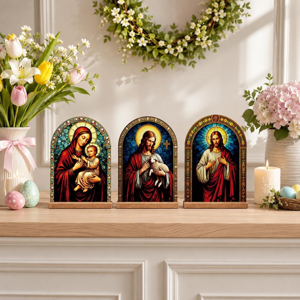 Easter Sacred Heart Tabletop Decoration Faux Glass Acrylic Display for Home Shelf Decor