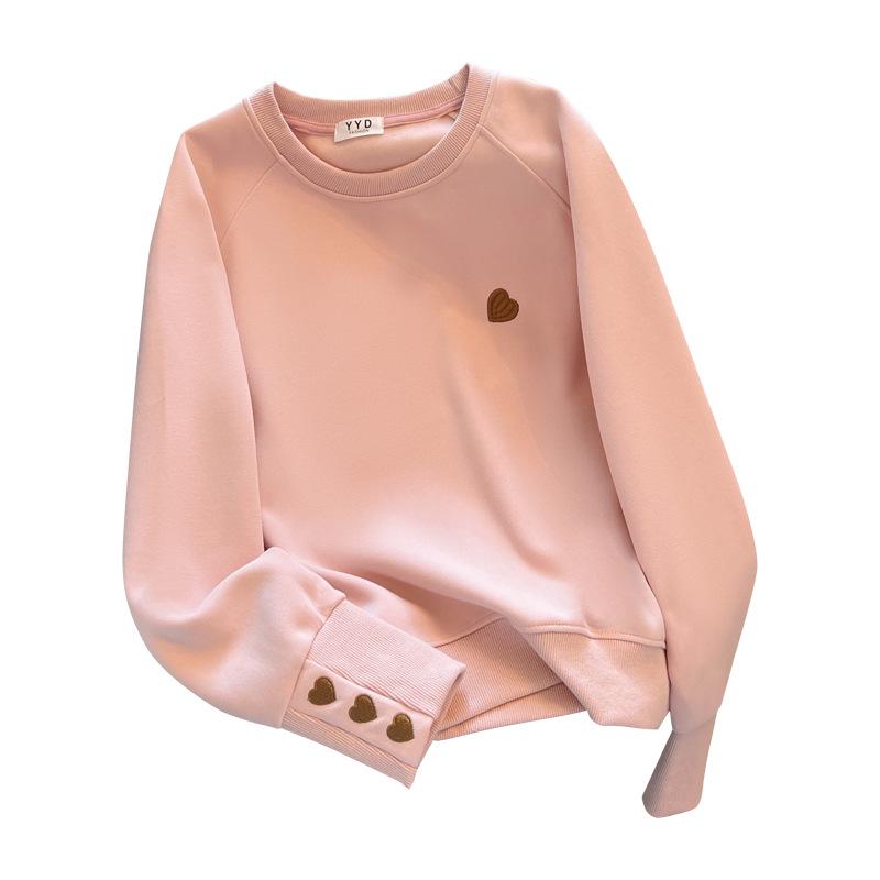 Women's Heart Embroidery Crewneck Sweatshirt: American Style, Long-Sleeved, Versatile, and Age-Reducing for Spring and Autumn.