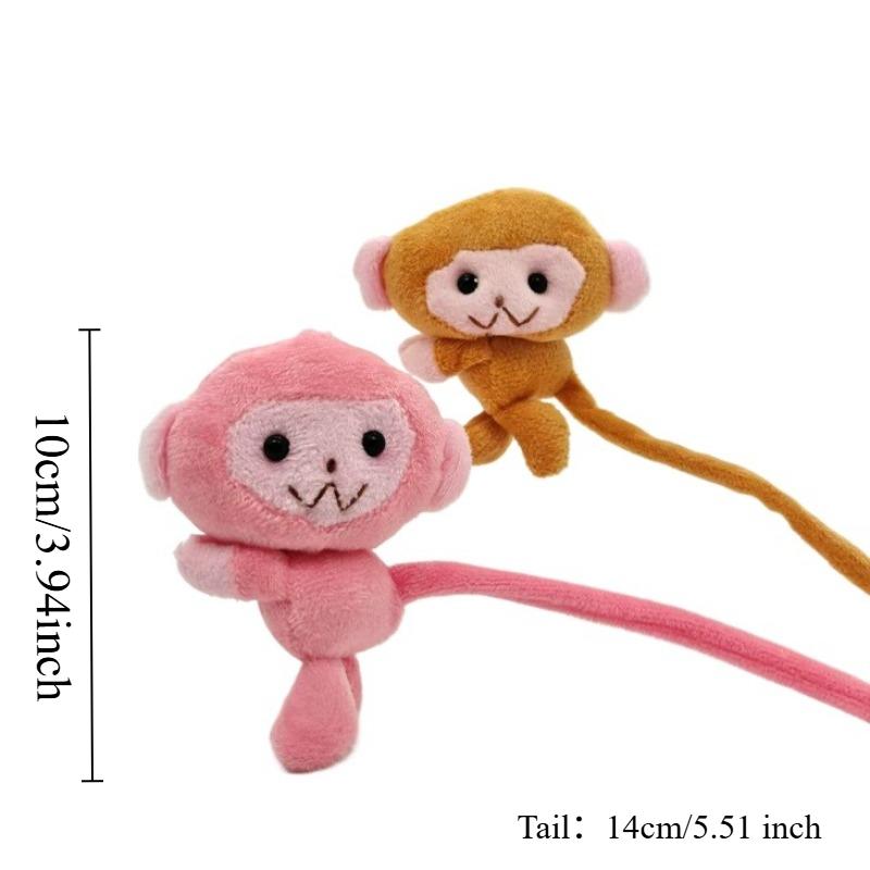 Cartoon Monkey Plush Keychain Pink Brown Long Tailed Fluffy Stuffed Doll Charms Bag Pendant Accessories Couple Gift Cute Things