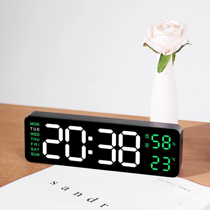 22,8CM Digitale Wanduhr Große LED Wecker Datum Woche Temperatur Duale Alarme Anzeige Helligkeitseinstellung Heimdekoration
