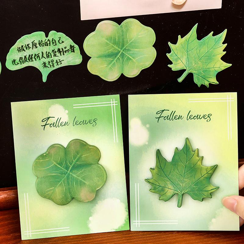 30Sheets Green Leaves Memo Pads Simple Scrapbooking Sticker School Supplies Post Sticky Notes Office Stationery