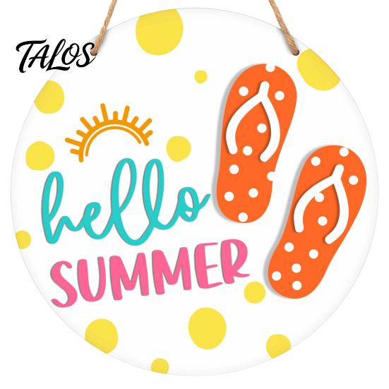 Beach House Accessories Hello Summer Door Sign, Ice Pop Flip Flop Welcome Hanger, Outdoor Patio Decor Farmhouse Hanging Wooden Wreath for Front