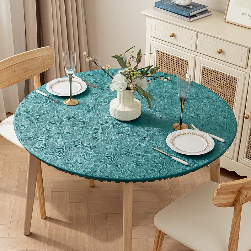 Non-Slip Waterproof Round Table Cover: Elastic, Oilproof, Anti-Scalding, Wash-Free Tablecloth for Dining Tables.