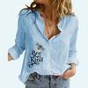 Women Fashion Button-up Blouses Summer&autumn Loose Cotton Linen Top Ladies Casual Print Long Sleeve Shirt