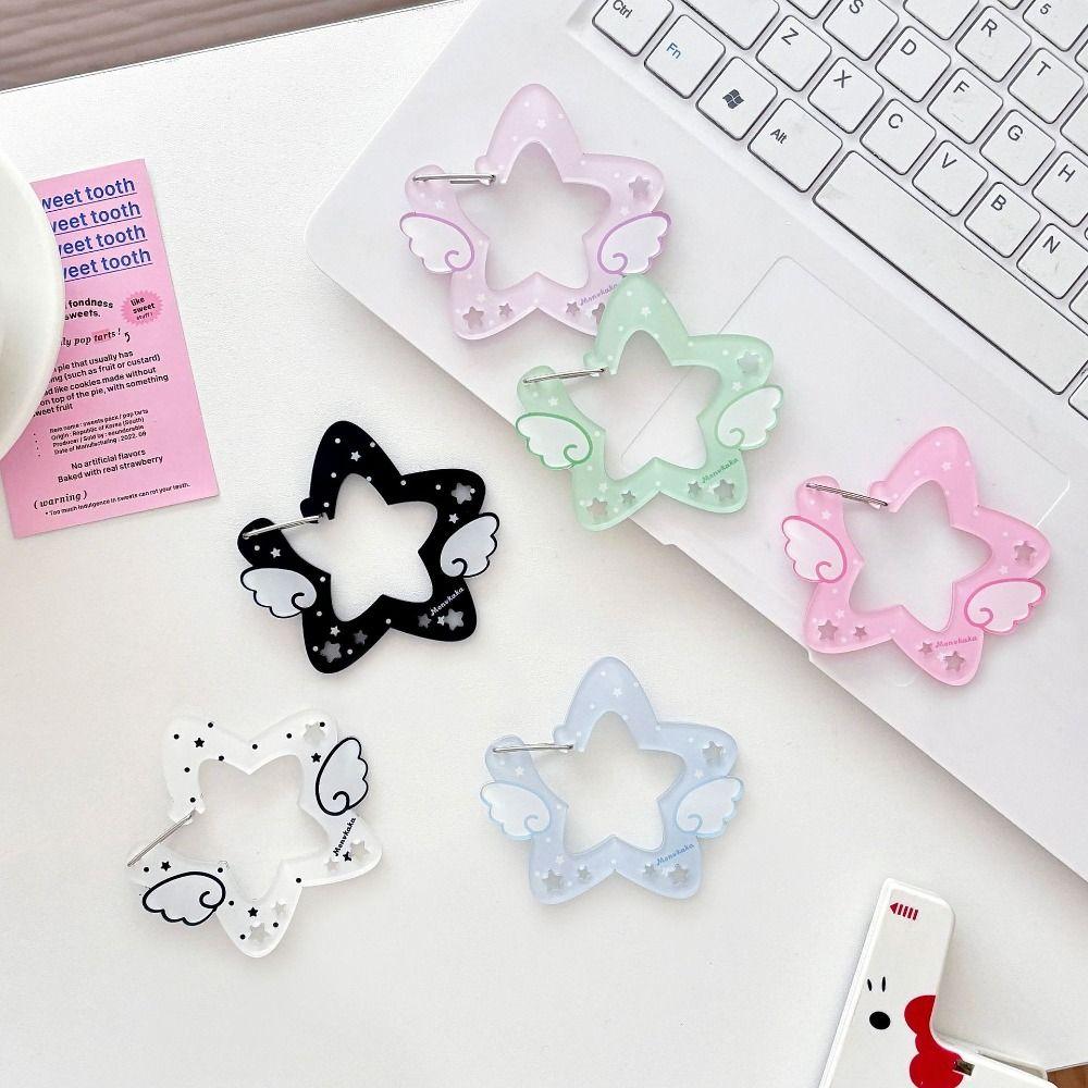 Acrylic Wings Stars Carabiner Portable Keyring Hook Card Holder Kawaii Backpack Pendant  Outdoor
