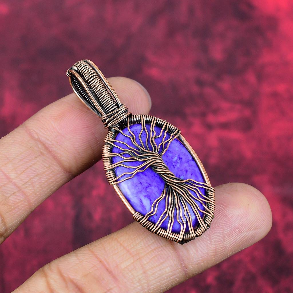 Tree of Life Charoite Pendant Copper Wire Wrapped Pendant Tree of Life Jewelry Gemstone Handmade Pendant Copper Jewelry Anniversary Gifts