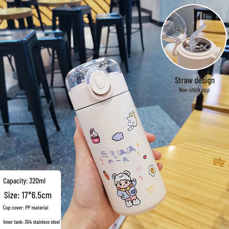 Kubek Termosowy w Słodkim Leśnym Stylu dla Dziewczynek - Przenośny Ze Stali Nierdzewnej na Ramię Kreskówkowy Kubek na Wodę