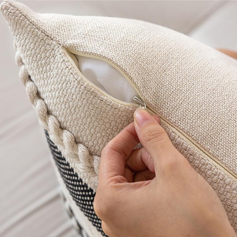 Knitted Striped Woven Pillow Cover Textured Square Cushion Cover Boho Bedroom Pillowcase No Filler Sofa Home Decoration