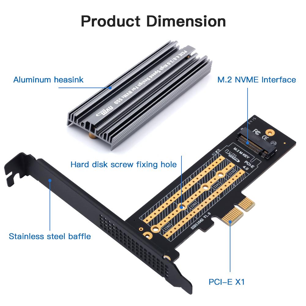 M.2 NVMe SSD To PCIe 4.0 X1 Adapter Card - with Heat Sink, High-Speed Conversion