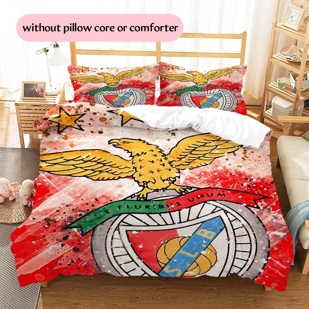 SL Benfica Football Club Pattern Bedding Quilt Set Home Decoration Gift (1 * duvet cover + 2 * pillowcase without core)