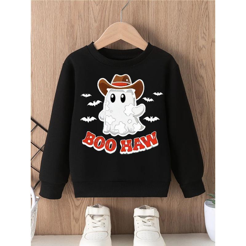European sizes Halloween Boys Graphic Crewneck Sweatshirt Cute Beanie Glasses Print Long Sleeve Pullover Funny Bruh Text Top Kids Fall Gift