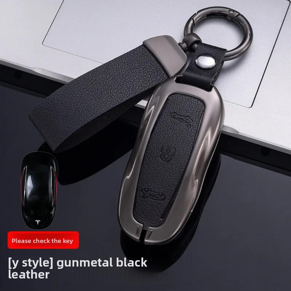 Car Zinc Alloy Leather Key Case Cover Holder for Tesla Model 3 Model S Model Y Model X Protector Keychain Interior Accessories